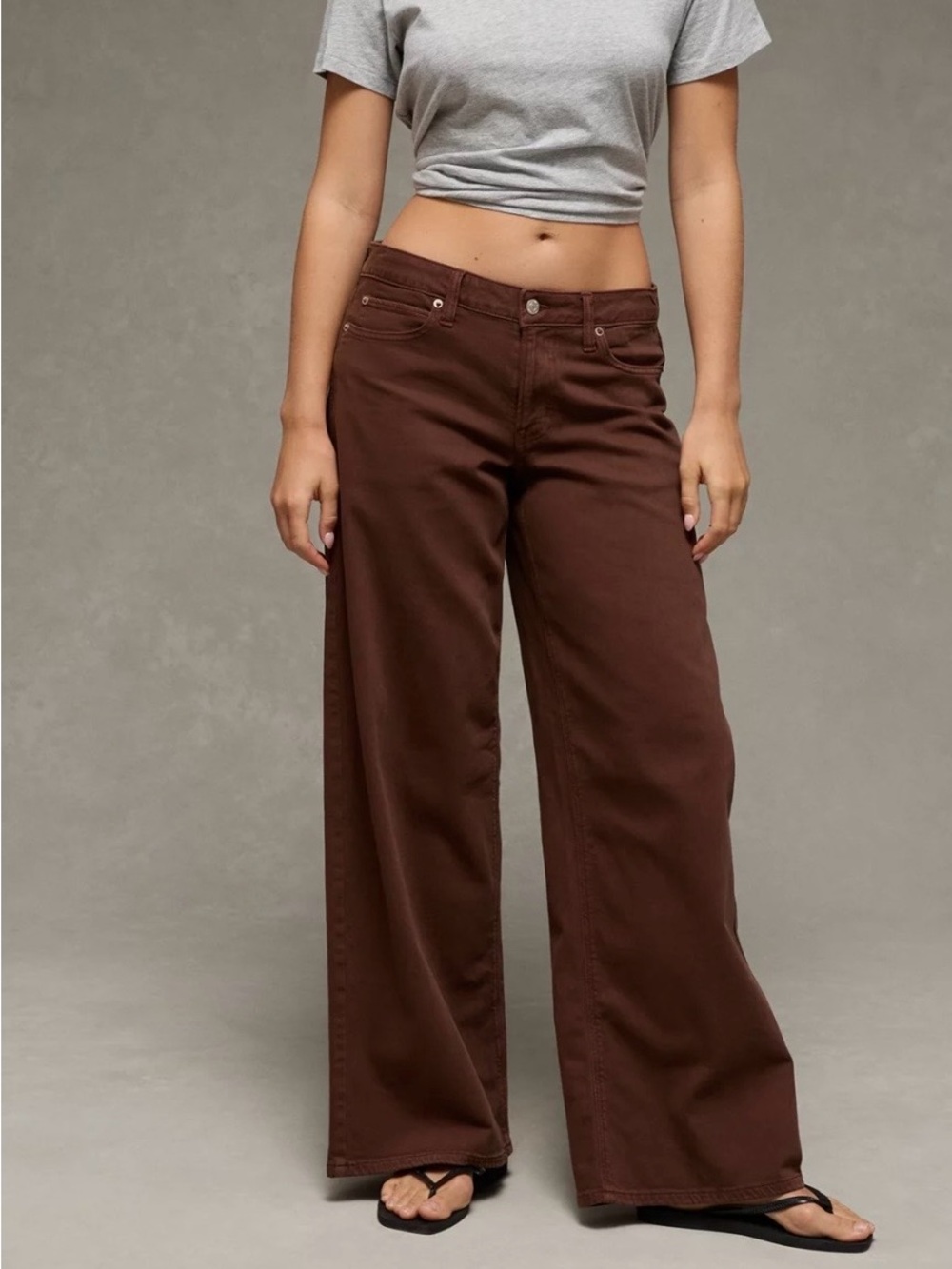 AE Dreamy Drape Low-Rise Ultra Wide-Leg Pant Brown